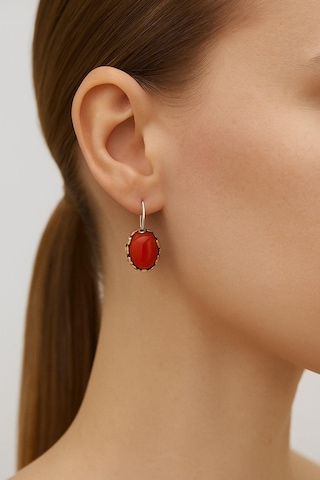 Lale Serisi El İşi Kırmızı Akik Taşlı Gümüş Kadın Küpe Gümüş