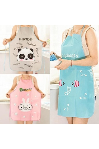 Kadın Sevimli Karikatür Su Geçirmez Önlük Mutfak Restoran Pişirme Önlük Önlükleri Pembe