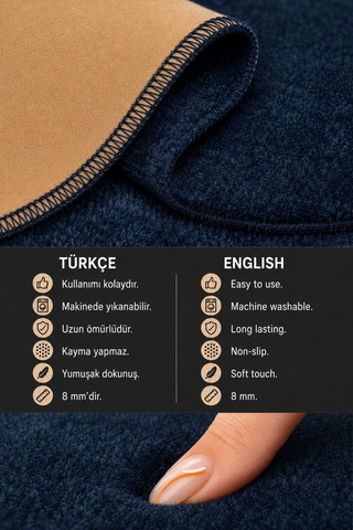 2 Li Banyo Paspası Halısı Seti Kaymaz Tabanlı Yıkanabilir Klozet Takımı Lacivert