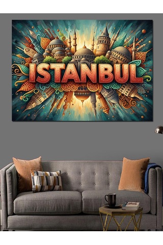 İstanbul İkonik Mimari Şehir Yazısı Dekoratif Kanvas - Mdf Ahşap Tablo