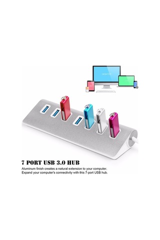 Novahub 7 Portlu Usb3.0 Hub, 5gbps Hızlı, Gümüş Alüminyum Tasarım, Güç Bağlantısı