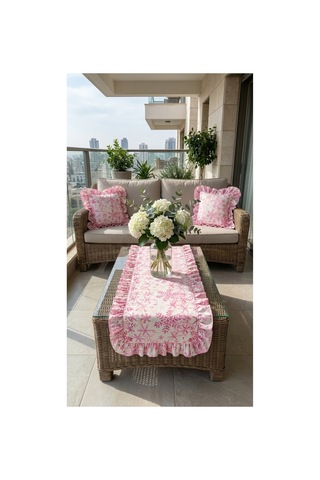 2 Adet %100 Pamuk Simli Pembe Desenli Fırfırlı Kırlent Kılıfı 40x40 Pembe - 900657276 Pembe