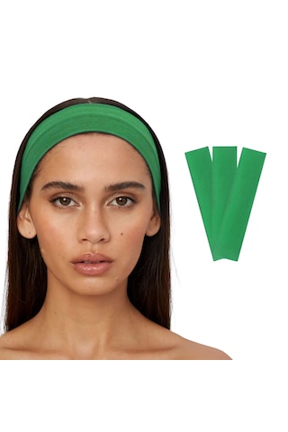 3lü Saç Bandı Pamuk Kadın Bandana Likra Spor Kafa Bandı Yeşil