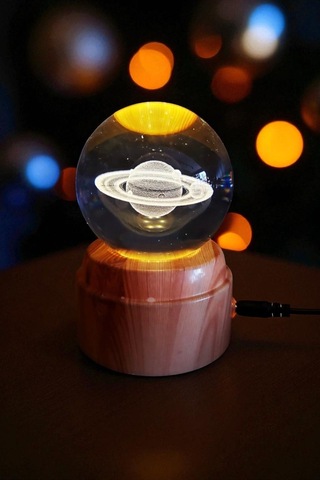 Satürn Işıklı Dönen Cam Küre