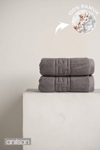 2'li Greek El Havlusu - 50x90 Cm, 225 Gr, %100 Pamuk, Spa Ve Otel Havlusu, Günlük Kullanıma Uygun Antrasit