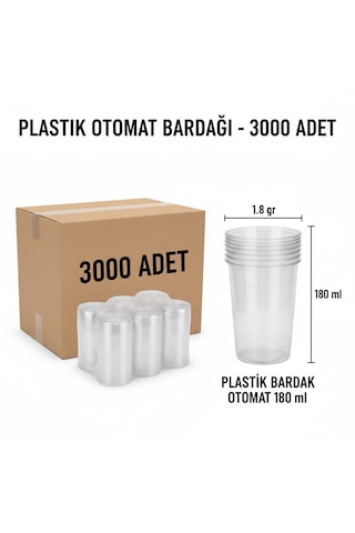 Lindera Plastik Pet Bardak, 180 Cc Otomat Bardağı, 3000 Adetli - Tam Koli İle Ekonomik Paket Şeffaf