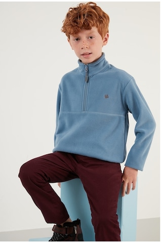 Lela Yumuşak Dokulu Fermuarlı Dik Yaka Şardonlu Kışlık Unisex Çocuk Polar 5905002 Mavi