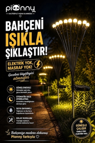 Pionny Bahçe Lambası Güneş Enerjili Solar Şarjlı 6 Toplu Çok Renkli