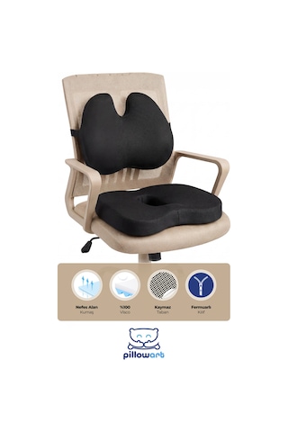 Ergonomik Kelebek Model Bel Destek Ve Visco Oturma Minderi Siyah