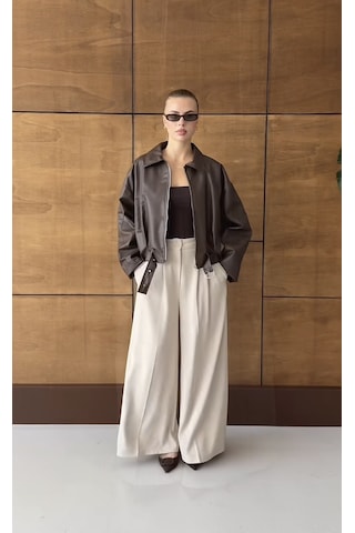 Prifaldi Oversize Bomber Deri Ceket Kahverengı