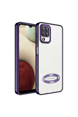 Galaxy A12 Kılıf Kamera Korumalı Logo Gösteren Zore Omega Kapak Derin Mor