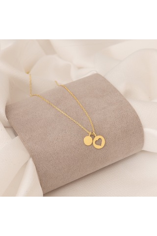 Dkmn Gümüş Yuvarlak İçi Boş Kalp Kolye