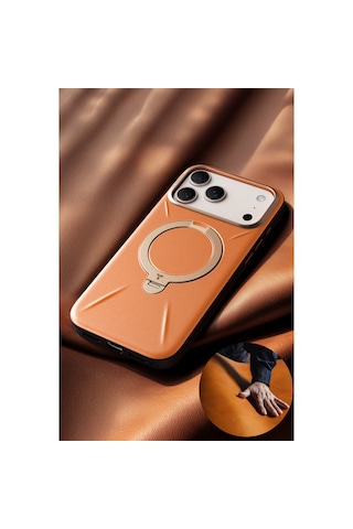 Torras Apple iPhone Uyumlu 17 Pro O Stand Spin Vegskin Serisi Magsafe Kılıf Turuncu