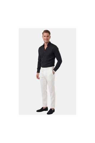 Deepsea Siyah Slim Fit Kolay Ütülenebilir Açık Dik Yaka Likralı Erkek Gömlek 2602615