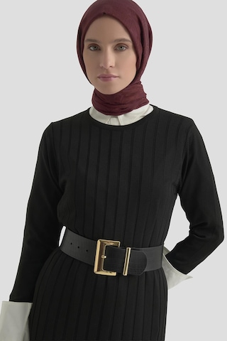 Armine Trend Kendinden Çizgili Triko Elbise Siyah 25ktd901
