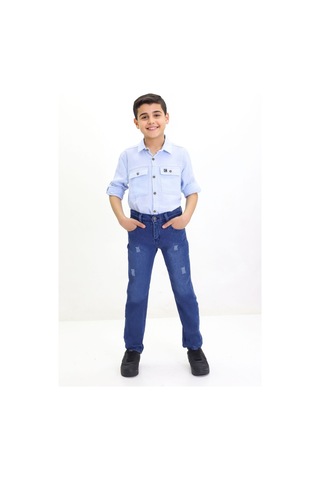 Gzt Tekstil Erkek Çocuk Yıpratmalı Kot Pantolon Mavi