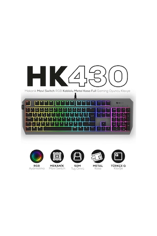 Hk430 Mekanik Switch Rgb Kablolu Metal Kasa Full Gaming Klavye Mavi Switch