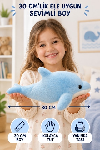 30 Cm Mavi Yunus Balığı Peluş Oyuncak Yumuşacık Sarılmalık Sevimli Deniz Hayvanı Çocuk Oyun Arkadaşı