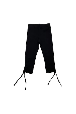 Kız Çocuk İnce Yüksek Bel Pamuklu Paçadan Büzmeli Siyah Tayt-14207 SiYAH