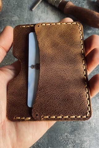 Pepuza Hakiki Deri Slim Kartlık - Taba