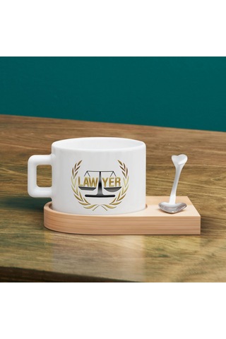 Bk Gift Kişiye Özel İsimli Avukat Tasarımlı-1, Ahşap Altlıklı Seramik Fincan, Meslek Hediyesi, Yeni İş Hediyesi Kobitmeyen137910 Bk Gift
