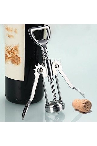 Şarap Mantar Tıpa Açacağı Paslanmaz Çelik Şişe Açacağı Tirbuşon Gümüş