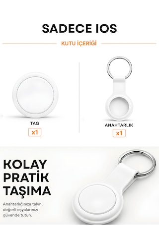 Beylini Tag Takip Cihazı Kablosuz Apple iOS Bul Uyumlu Lisanslı Araç Çocuk Anahtar Takip Sistemi Silikon Anahtarlıklı Akıllı Takip Cihazı Apple iOS Find My Uyumlu Tekli Paket