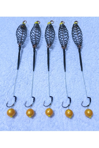 5 Adet Yaylı 14 Mm Efsane Janjan Sarı Boncuklu Sazan Rig Takımı