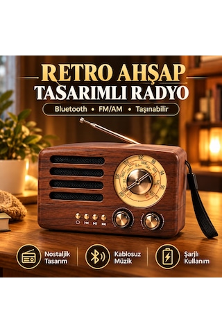 Kahveci.store Küçük Boy Retro, Nostaljik, Ahşap Tasarım Bluetooth Hoparlörlü, Şarjlı, Taşınabilir Büyük Döndürülebilen Düğmeli Fm/am Destekli Radyo Ns3380 22