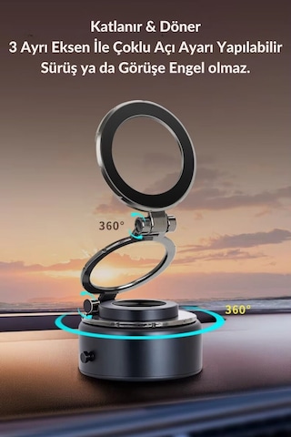 Wearfitpro Güçlü Mıknatıslı 360 Derece Dönebilen Ev Araba Her Alana Uyumlu Elektrikli Vantuz Cep Telefon Tutucu Gri