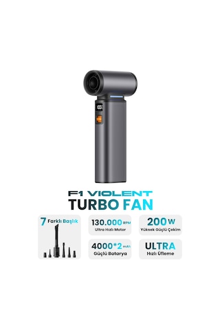 F1 Violent Turbo Jet Fan 130000rpm Ultra Güçlü Motor Güçlü Vakum 4000mah Bataryalı Üflemeli