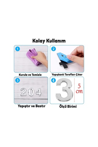 Lexroo Yapışkanlı Kapı Numarası Küçük Boy 50 Mm 5 Cm Numara 3 Rakam Üç Sayısı Krom Renk Numaralar 1 Standart