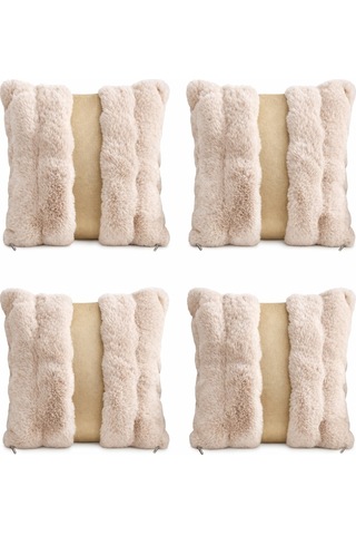 Risa Krem 4lü Kırlent Kılıfı Puffy Pofuduk Dekoratif Yumuşak Koltuk Yastık Kılıfı 45x45 Krem