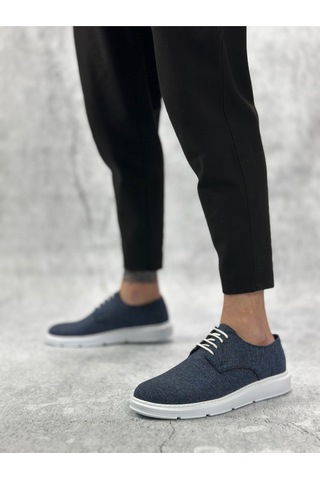 DMR Elegance Ba0003 Bağcıklı Klasik Spor Keten Lacivert Beyaz Taban Casual Erkek Ayakkabı Rekli