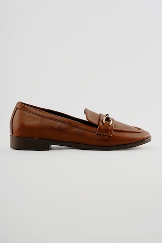 Kadın Loafer Gold Tokalı Günlük Ayakkabı Elio Taba Taba