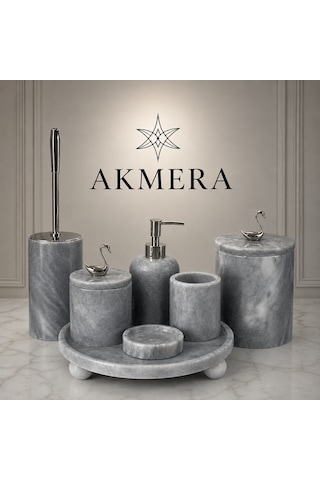 Lüks Gri Mermer Top Ayaklı 7 Parça Banyo Seti