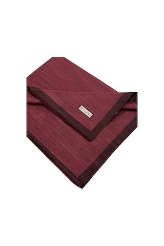 Vakko Pamuk İpek Şal - Şeritli Monogram - Bordo