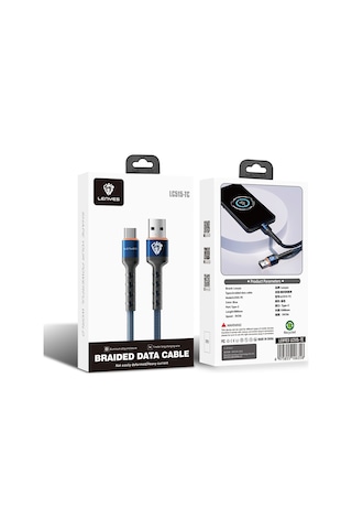Lenyes Lc515 Type-c Usb Kablo Hızlı Şarj Özellikli Örgülü Data Ve Şarj Kablosu 3a 1m Mavi