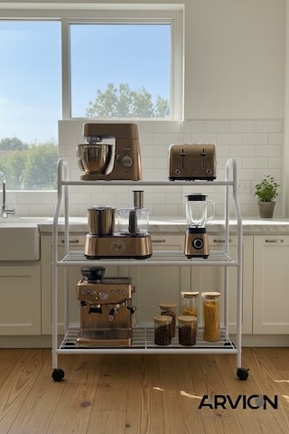 Modern Beyaz 3 Katlı Metal Tekerlekli Mutfak Ve Dekoratif Saksılık Çiçeklik Dayanıklı Raflı Stand-organizer Beyaz