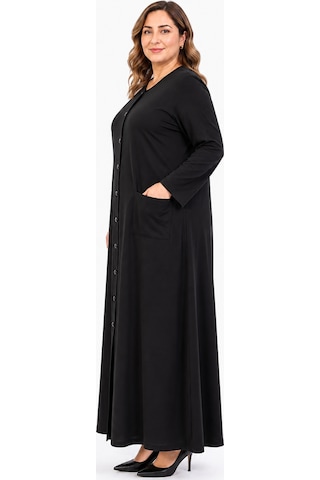 Bihan Store Kadın Önü Düğmeli Torba Cepli Tam Boy Uzun Kollu Sıfır Yaka Dış Giyim W27-8006 - Siyah