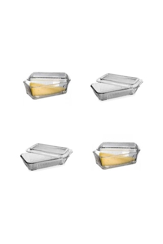 Tereyağlık Kahvaltılık Cam Saklama Kabı 4'lü Set 97711 Şeffaf