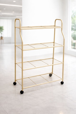 Modern Gold 4 Katlı Tekerlekli Metal Çiçeklik Standı: Çok Amaçlı Mutfak,kitaplık&dekoratif Lüks Stand