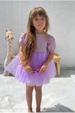Ketbaby Kız Çocuk Balon Kol Elbise Lila Lila