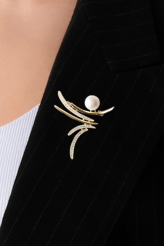 Liora İnci 18 Ayar Sarı Altın Kaplama Gümüş Broş Sarı