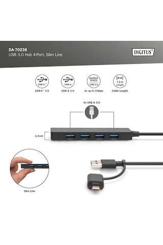 Digitus Da-70236 4 Port Usb 3.0 Çoklayıcı Hub Usb-type-c Soket