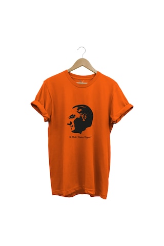 29 Ekim Atatürk Ve Ne Mutlu Türküm Diyene Yazı Baskılı Regular Fit Bisiklet Yaka T-shirt Turuncu