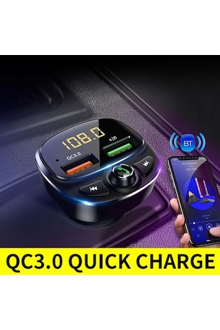 Novahub 3.4a Çift Usb Araba Bluetooth 5.0 Fm Radyo Qc 3.0 Hızlı Şarj Mp3 Çalar Eller Serbest Adaptör