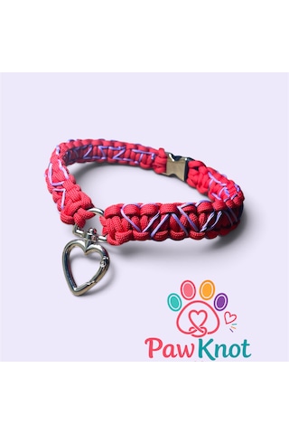 Pawknot Kalbimin Sahibi Kalp Kilit Detaylı Paracord Handmade El Yapımı Tasma Kırmızı - Mor