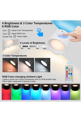 Gajeena Manyetik Yüklenebilir Duvar Lambası: İnsan Algılama, 3 Renk Sıcaklığı Okuma Işığı, Rgb Stüdyo Işığı, Dokunmatik+uzaktan Kumanda, Zamanlayıcı, 2000mah Pil, Beyaz Beyaz