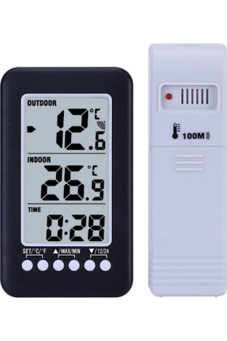 Folinda Dijital Lcd Zaman Ve Sıcaklık Gösterici, İç/ Dış Sıcaklık Ölçümü, Kablosuz Verici Cj3315rf - Pil Dahil Değil
